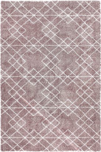 Rosa, valkoisilla neliöillä hillitysti kuvioitu, pehmeänukkainen Mila Deco-käytävämatto.