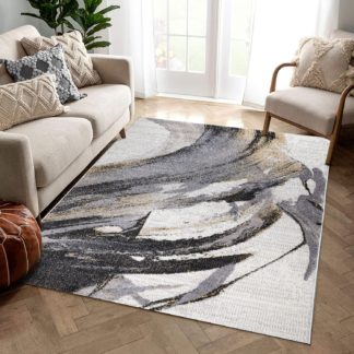 Tiheänukkainen, kuviollinen, valko-harmaa Opal Artist-matto keskilattiamattona valoisan huoneen