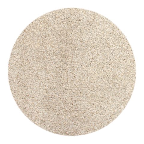 Pyöreä, matalanukkainen beige Serene-matto.