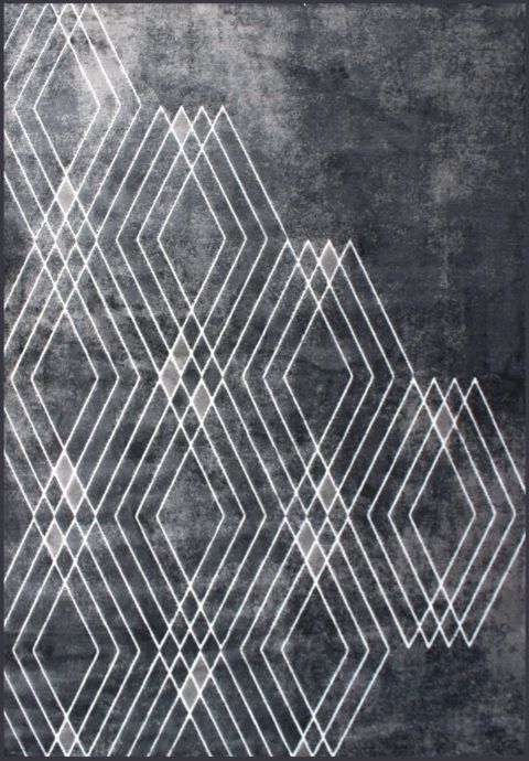 Tummanharmaa, modernisti valkoisella salmiakkikuvioitu Art Lyric-viskoosimatto.