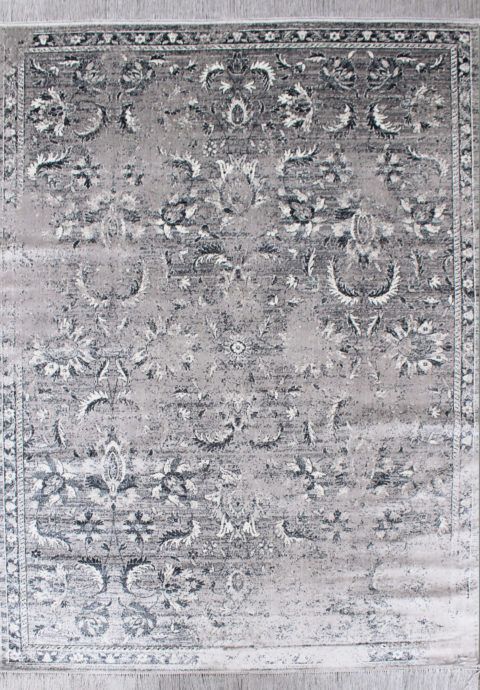 Harmaa, hapsullinen ja hillitysti vintagekuvioitu Flair Vintage-viskoosimatto.