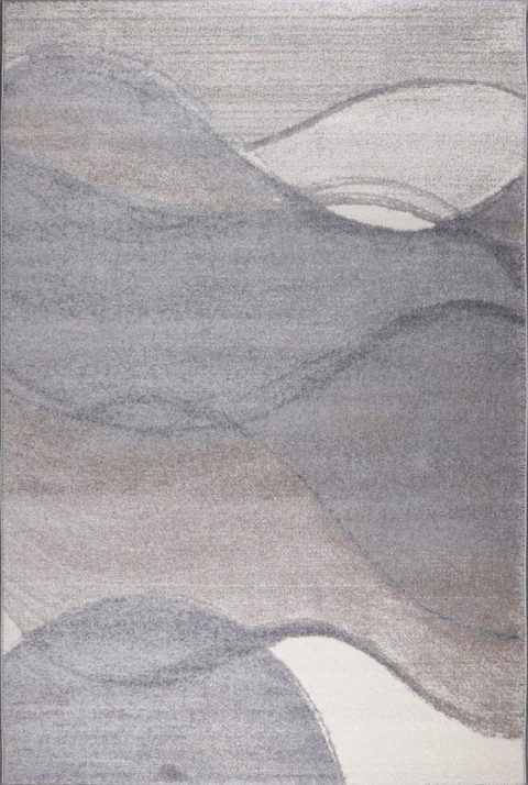 Tiheänukkainen, suorakaiteenmuotoinen beigen ja harmaan sävyinen Opal Mio-matto.