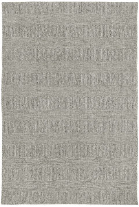 Sileäksi kudottu, villamainen Sonata Emma matto syväkuvassa. Väri harmaa, matossa kudonnalla tehty raidoitus.