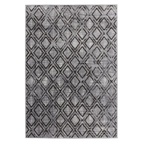 Harmaa, mustin salmiakkiruuduin kuvioitu Zoe-keskilattiamatto.