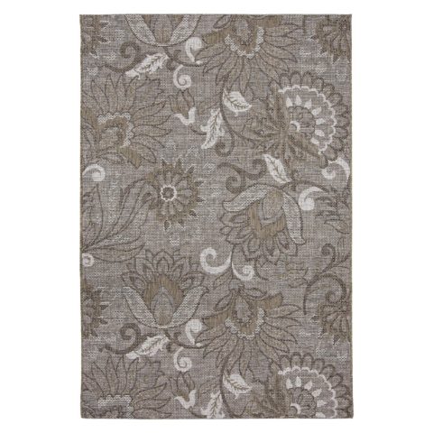 Sileäpintainen kukka-kuvioitu Verona Ellen matto sisä- ja ulkokäyttöön. Väri beige-ruskea.